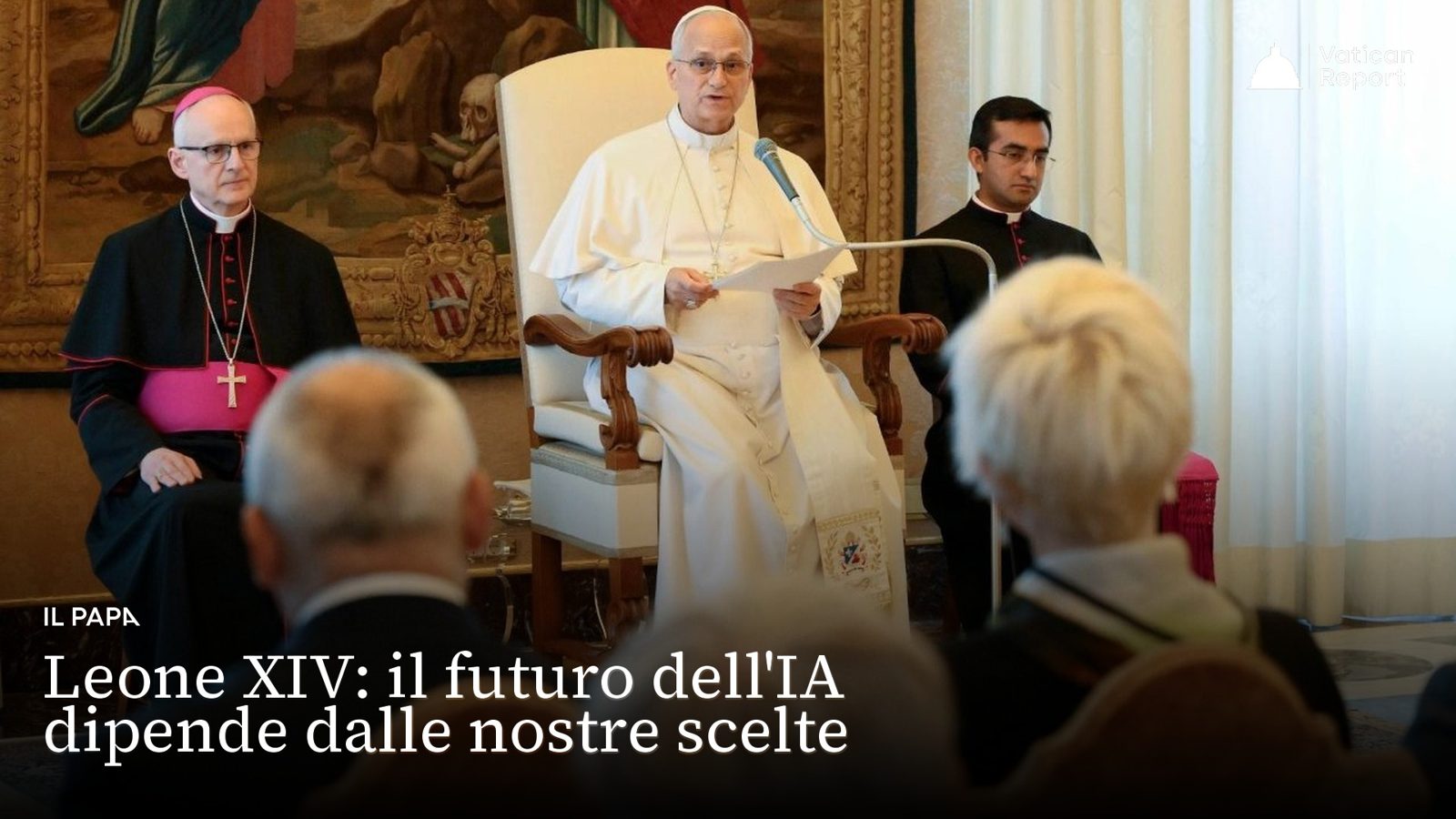 Leone XIV all'udienza con i partecipanti all'incontro sull'IA (Vatican Media) / Leo XIV at the audience with participants in the AI meeting (Vatican Media)